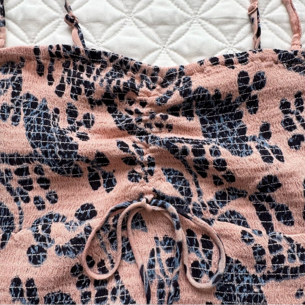Free People FP One Maia Smocked Bandeau Crop Top Pink Blue Floral Boho Sz Large - Picture 9 of 13